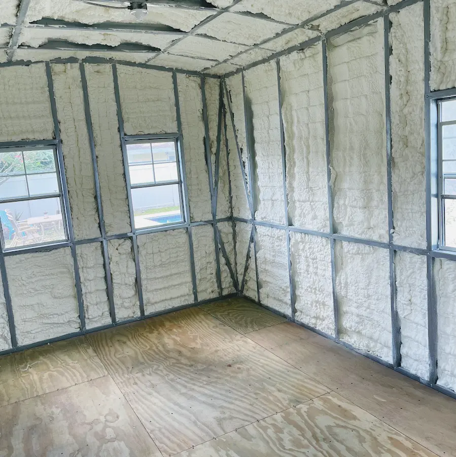 Closed-cell spray foam insulation applied to wall cavities in a residential project in East Pikeland